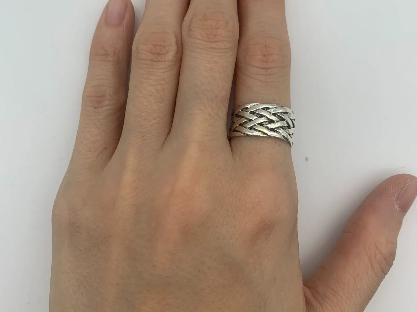 Braided Silver Ring - Wide Braided Band, Statement Braided Ring, Stackable Braided Band