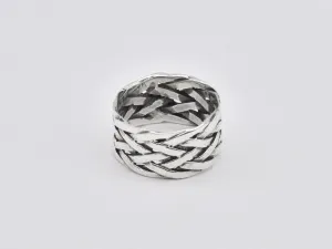 Braided Silver Ring - Wide Braided Band, Statement Braided Ring, Stackable Braided Band