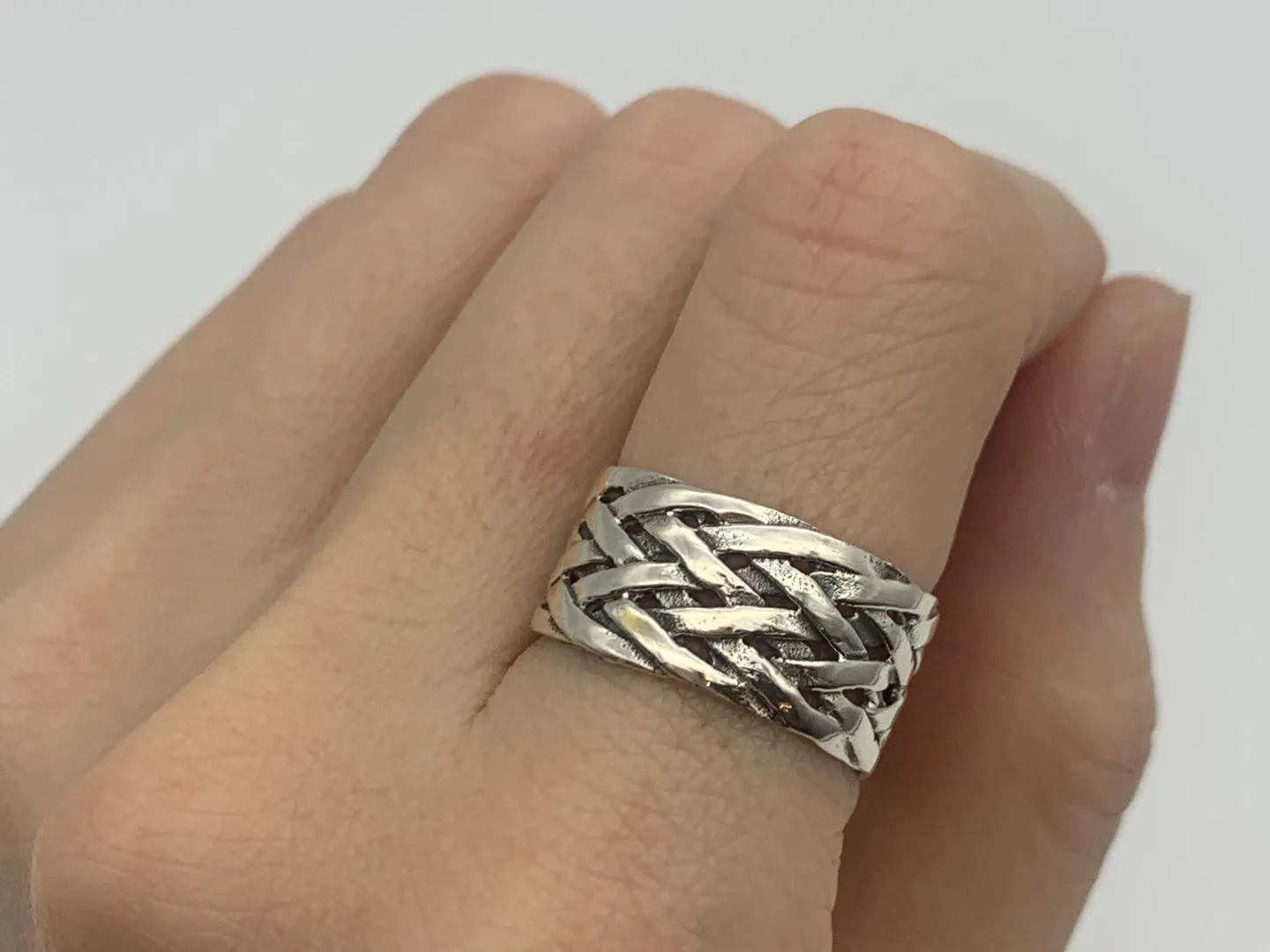 Braided Silver Ring - Wide Braided Band, Statement Braided Ring, Stackable Braided Band