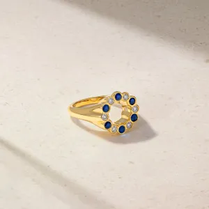 Bubbly Continuity Sapphire and Diamond Signet Ring