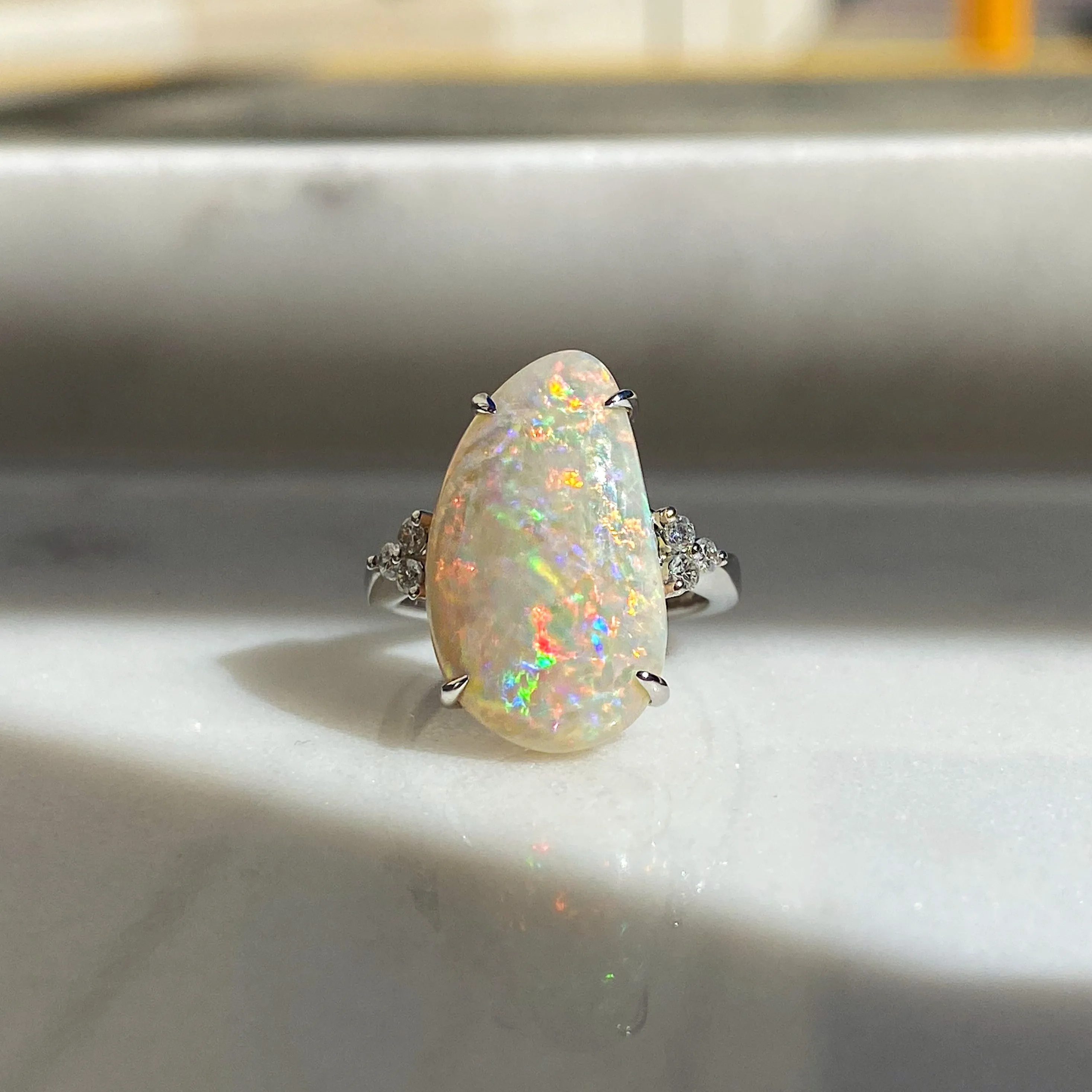 Camilla White Opal Platinum Ring