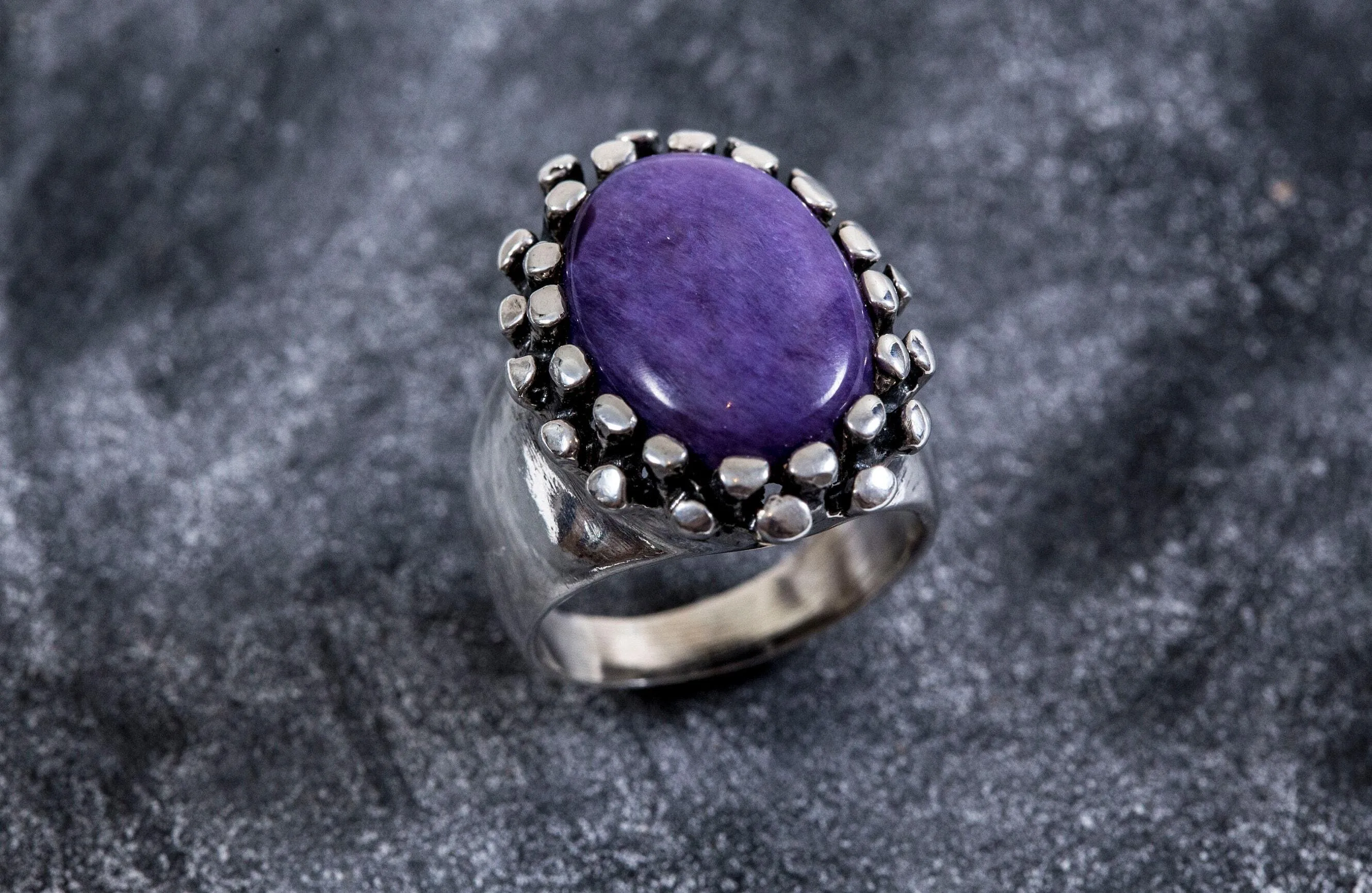 Charoite Ring - Large Purple Ring - Oval Charoite Ring