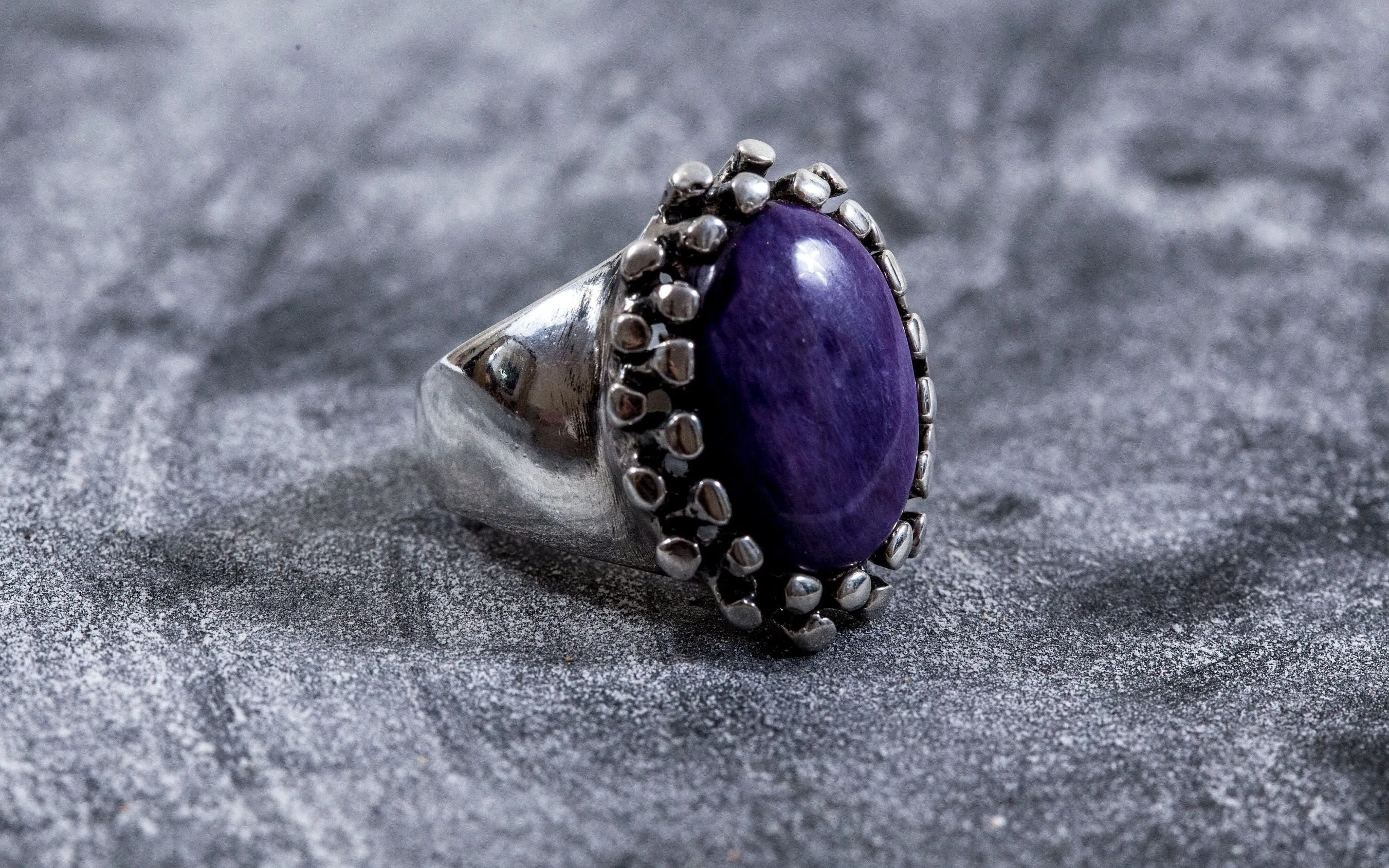 Charoite Ring - Large Purple Ring - Oval Charoite Ring