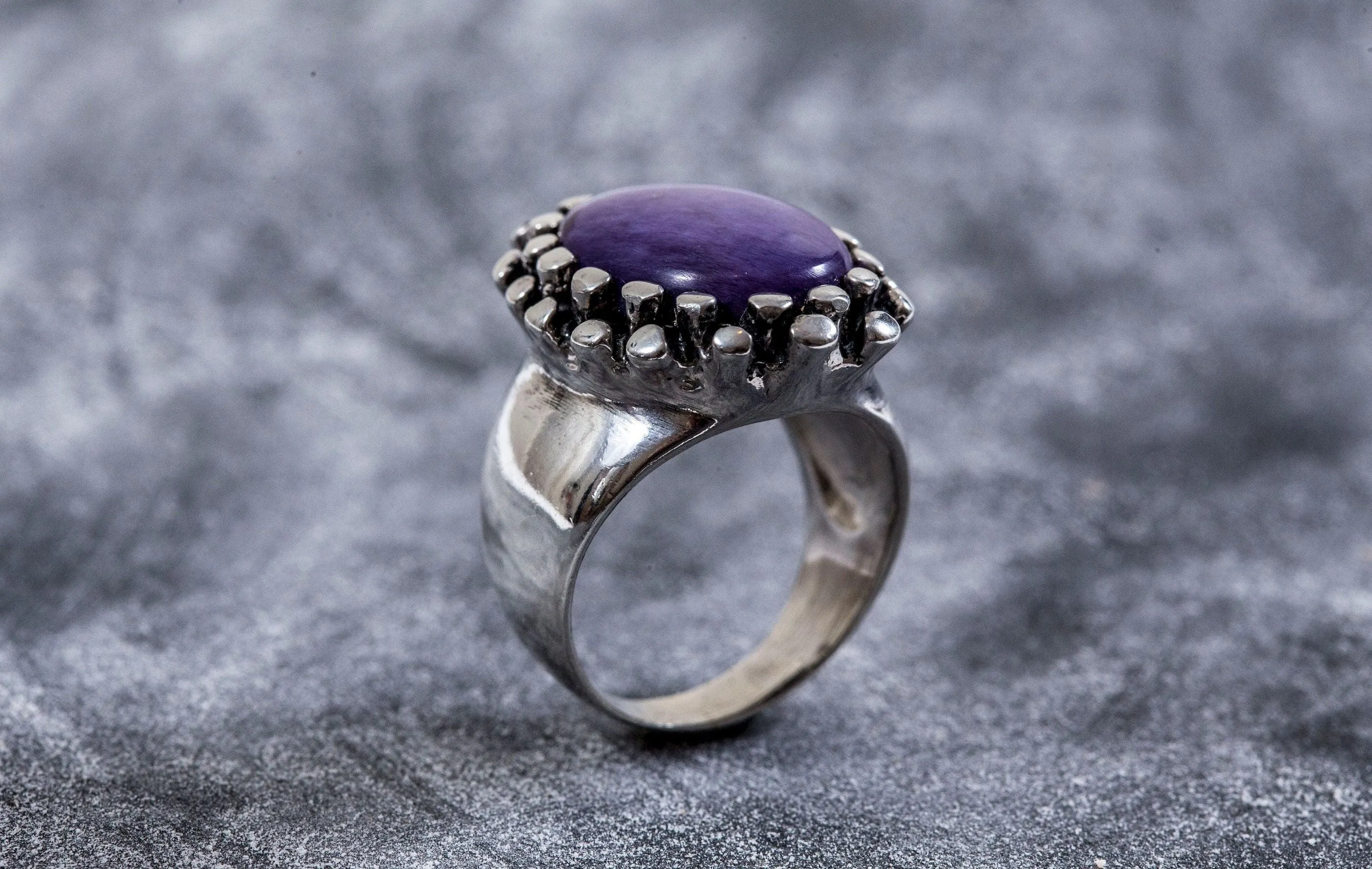 Charoite Ring - Large Purple Ring - Oval Charoite Ring