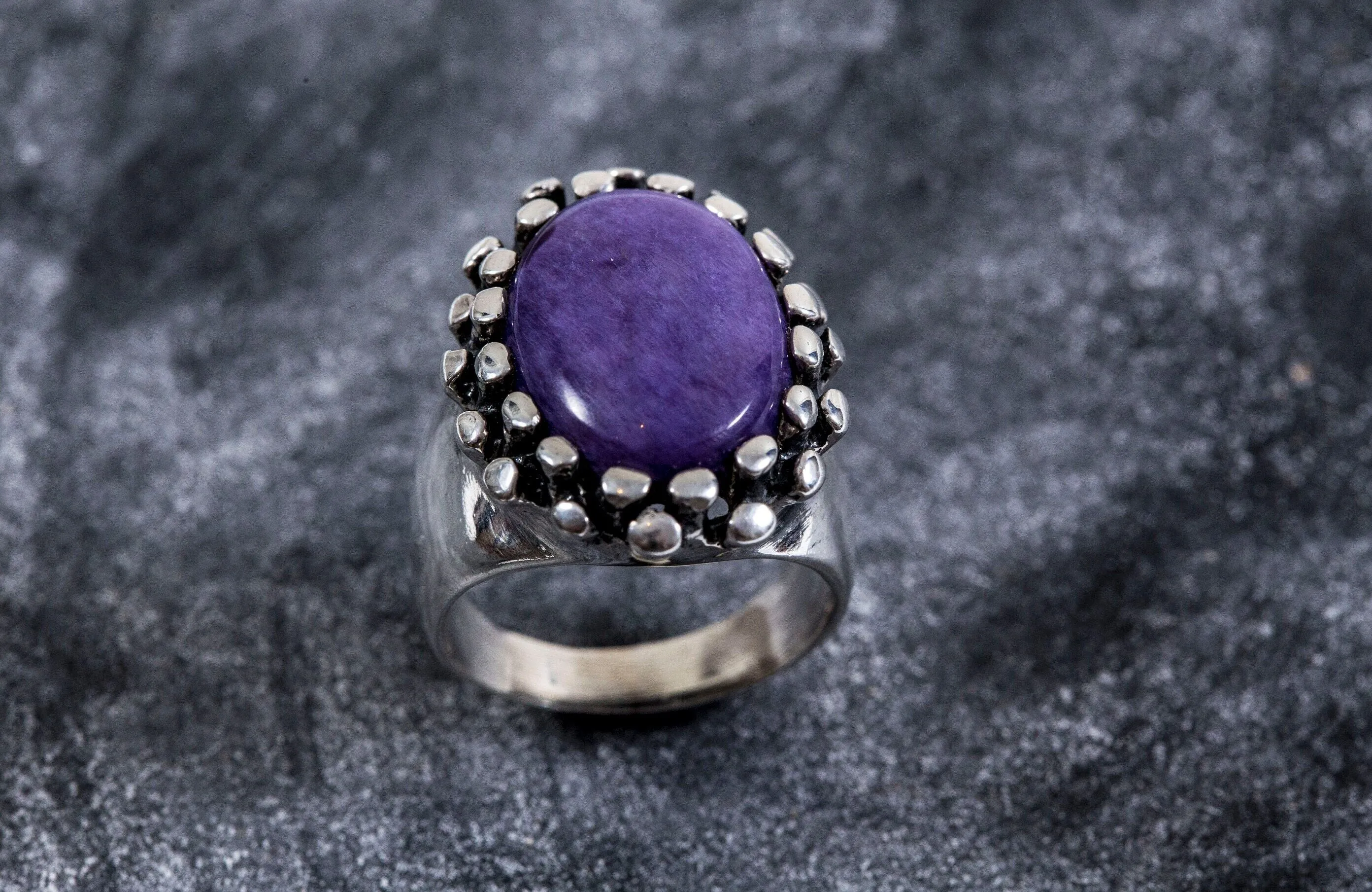 Charoite Ring - Large Purple Ring - Oval Charoite Ring