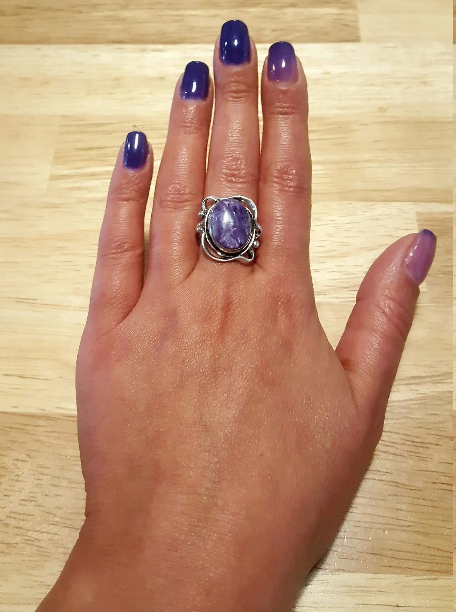 Charoite Ring - Purple Statement Ring - Oval Charoite Ring