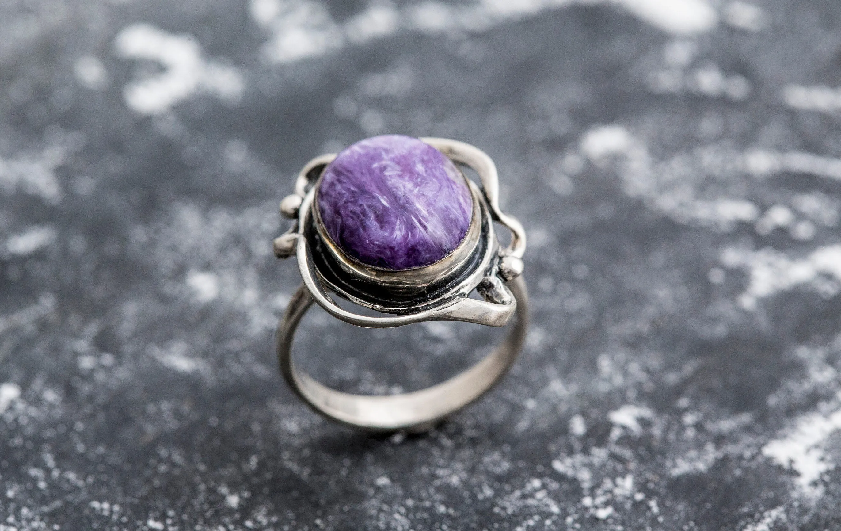 Charoite Ring - Purple Statement Ring - Oval Charoite Ring