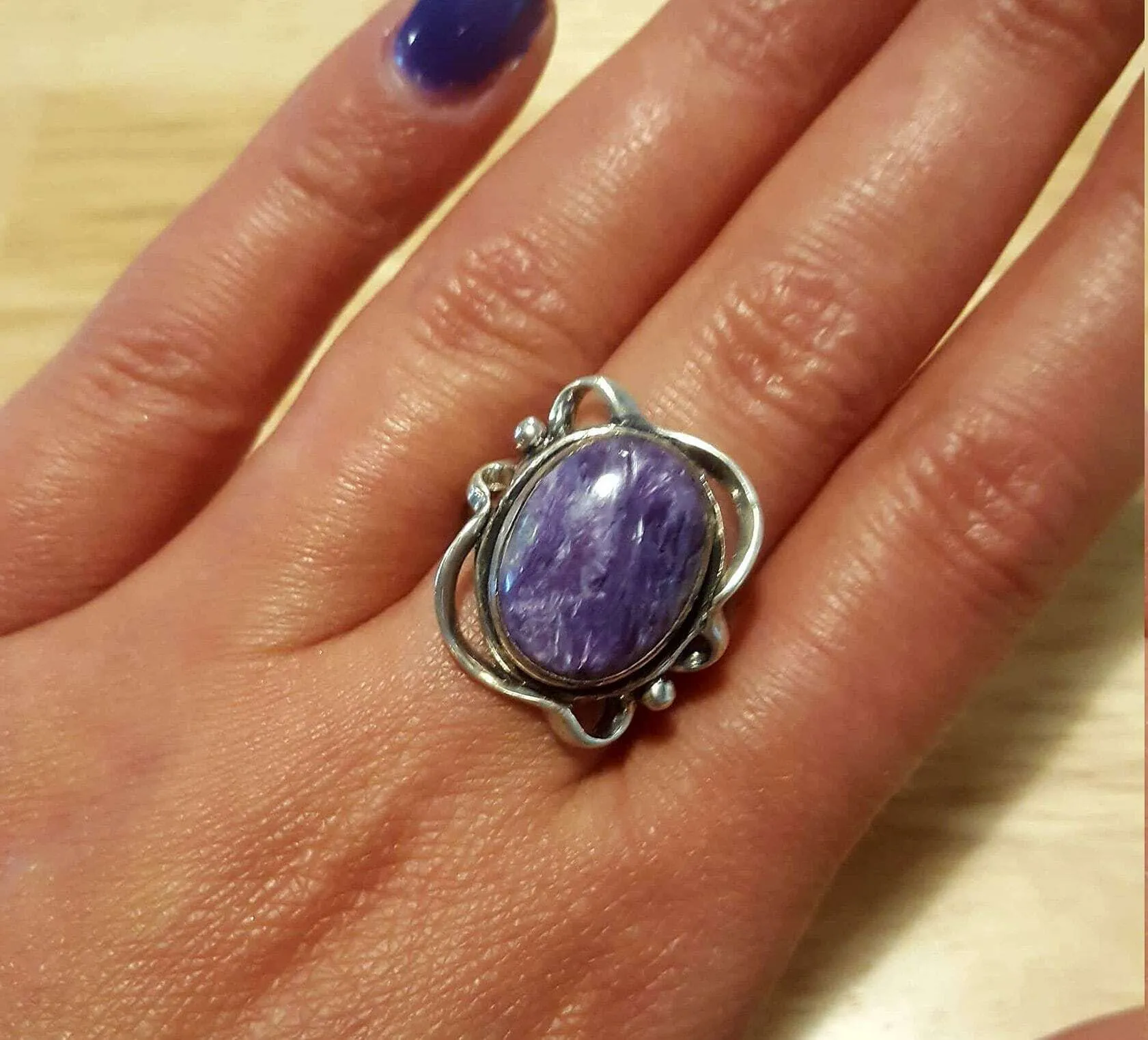 Charoite Ring - Purple Statement Ring - Oval Charoite Ring