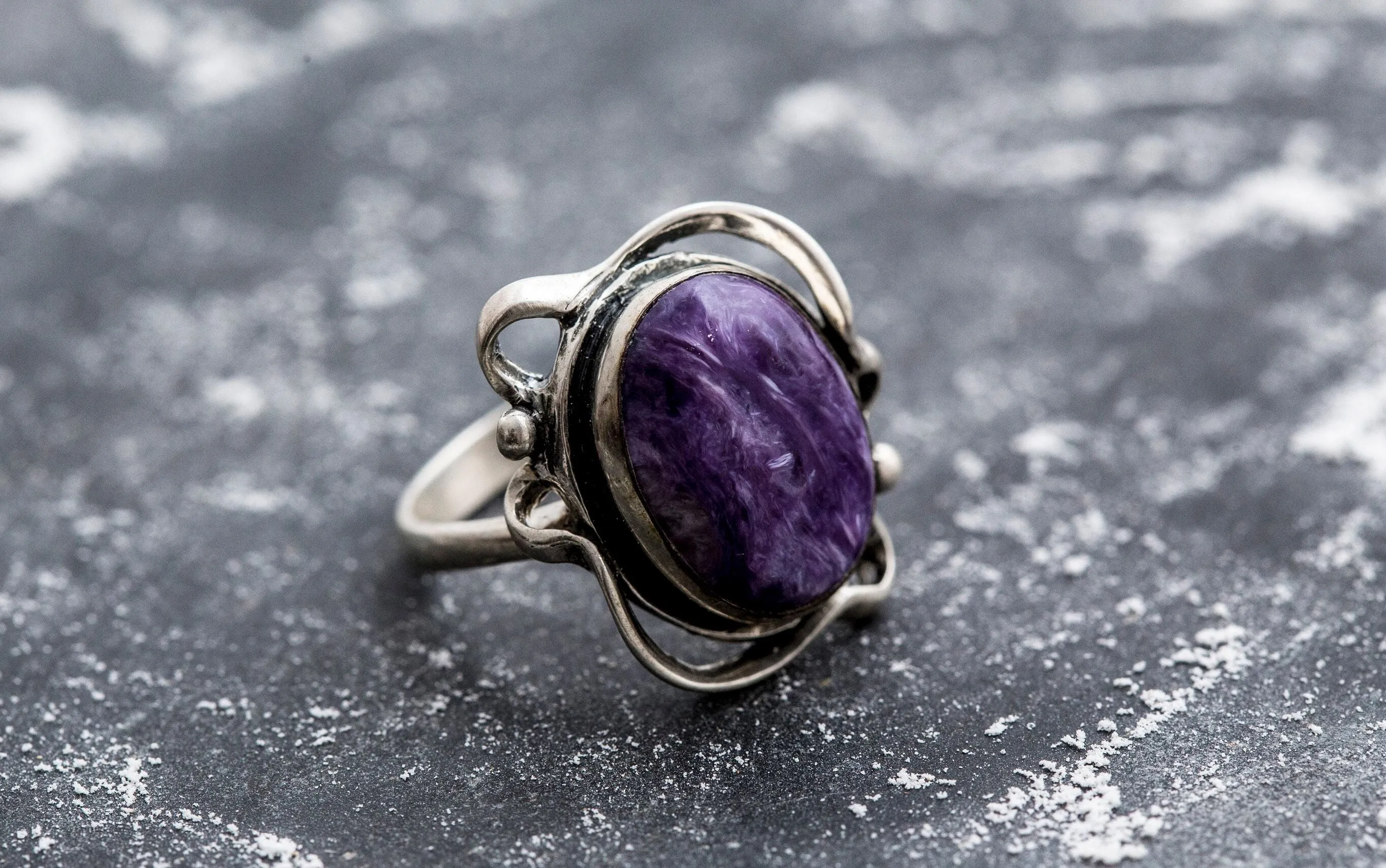 Charoite Ring - Purple Statement Ring - Oval Charoite Ring