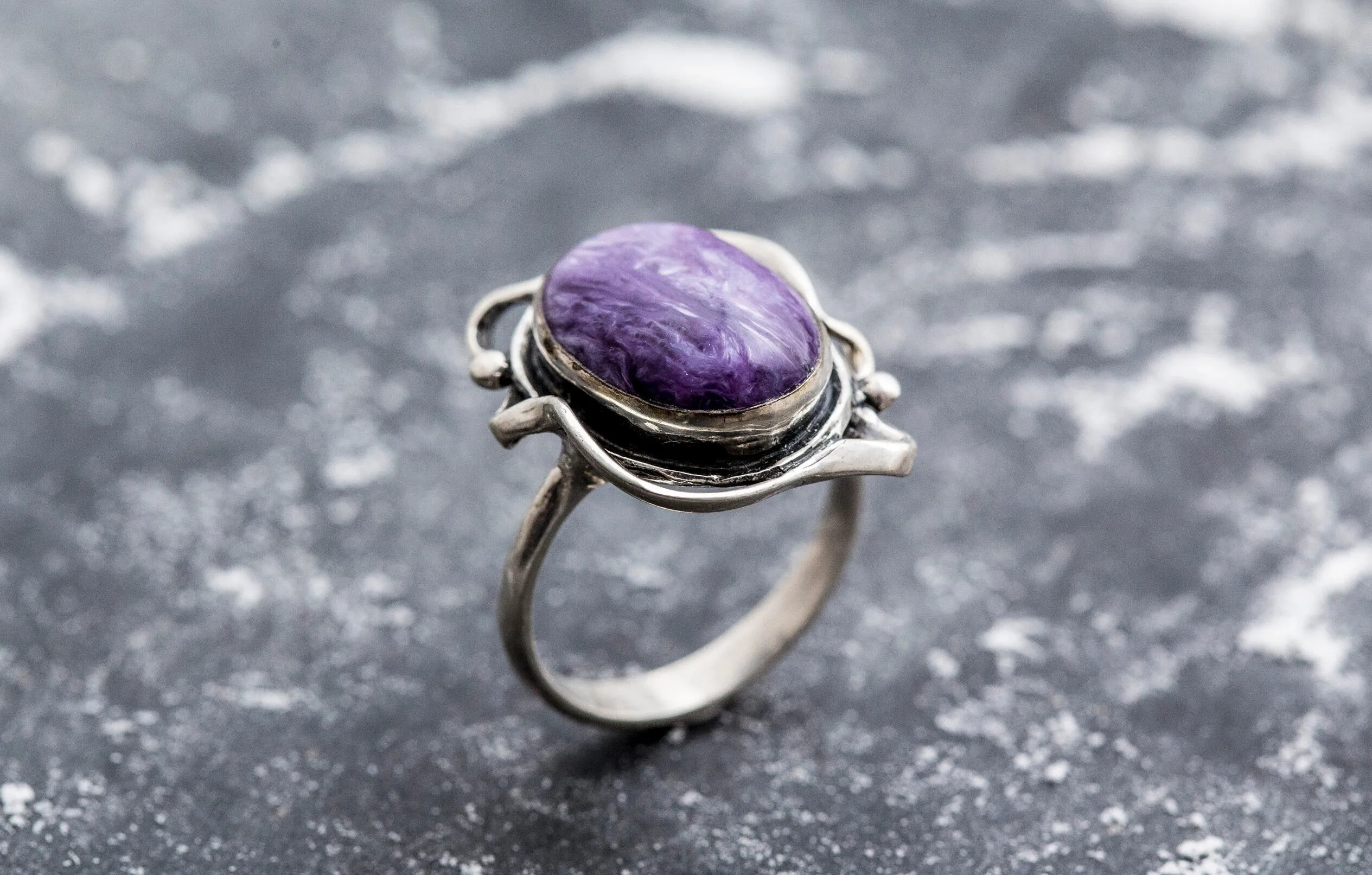 Charoite Ring - Purple Statement Ring - Oval Charoite Ring