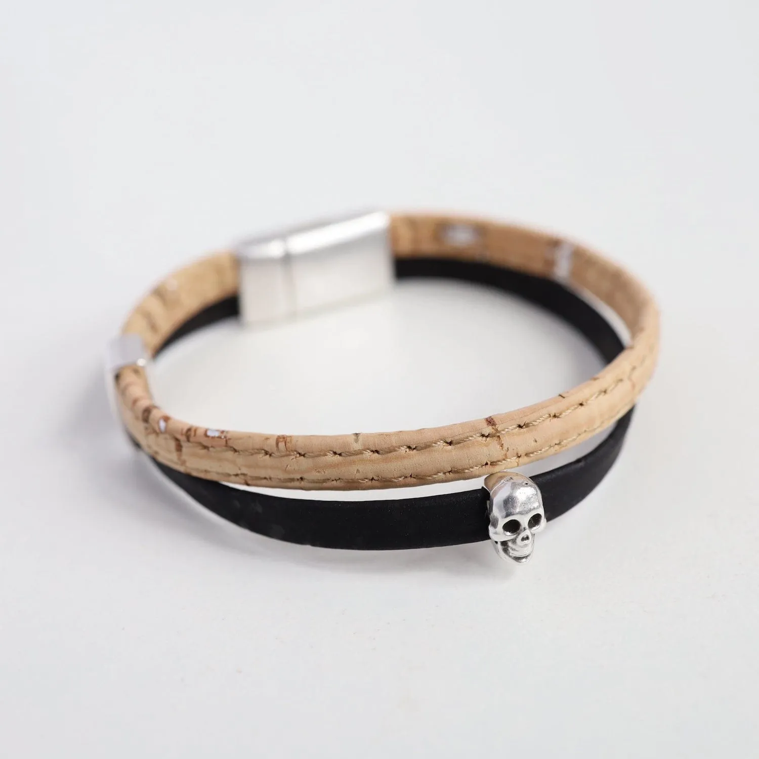 Classic Cork Bracelet With Skull - Black