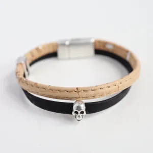 Classic Cork Bracelet With Skull - Black