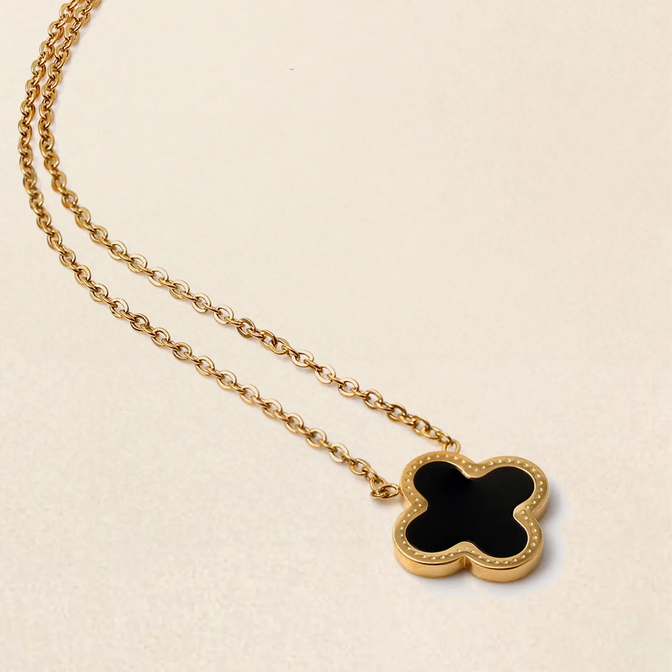 Clover Necklace - Stainless Steel (Gold & Black)