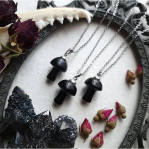 Crystal Mushroom Necklace - Onyx