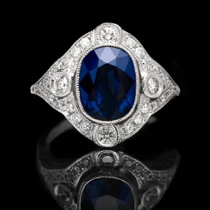 Cushion Cut Blue Sapphire Platinum Ring