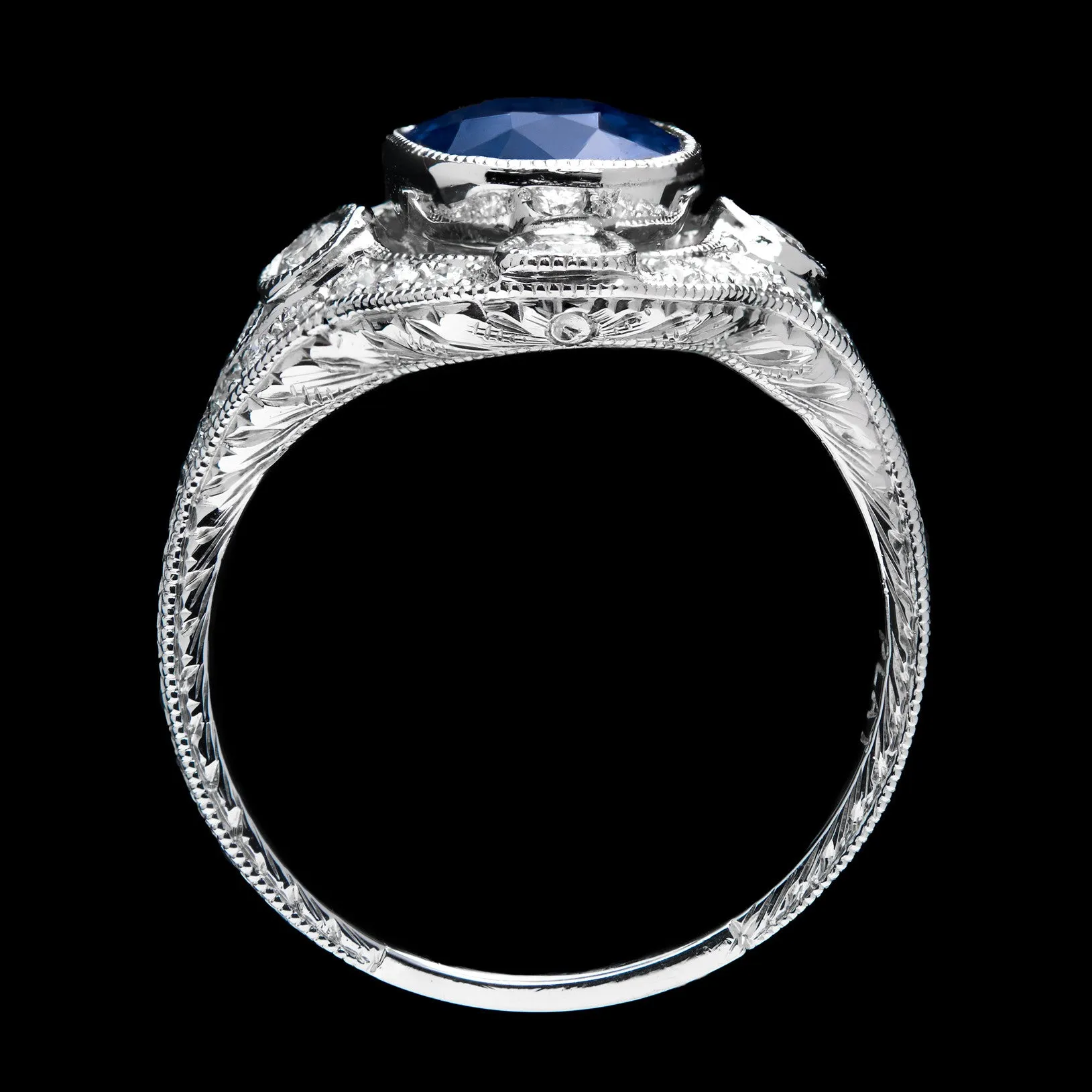 Cushion Cut Blue Sapphire Platinum Ring