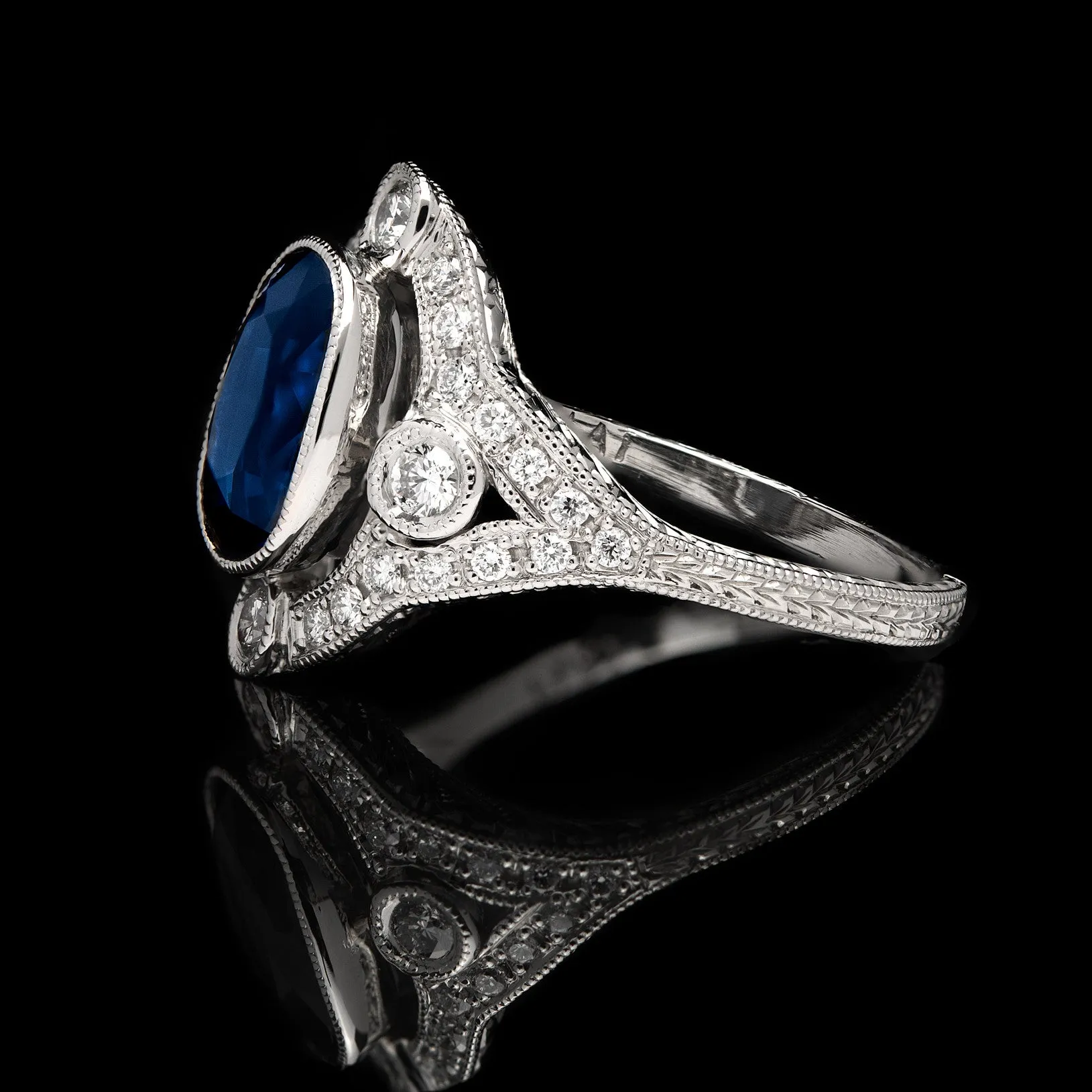 Cushion Cut Blue Sapphire Platinum Ring