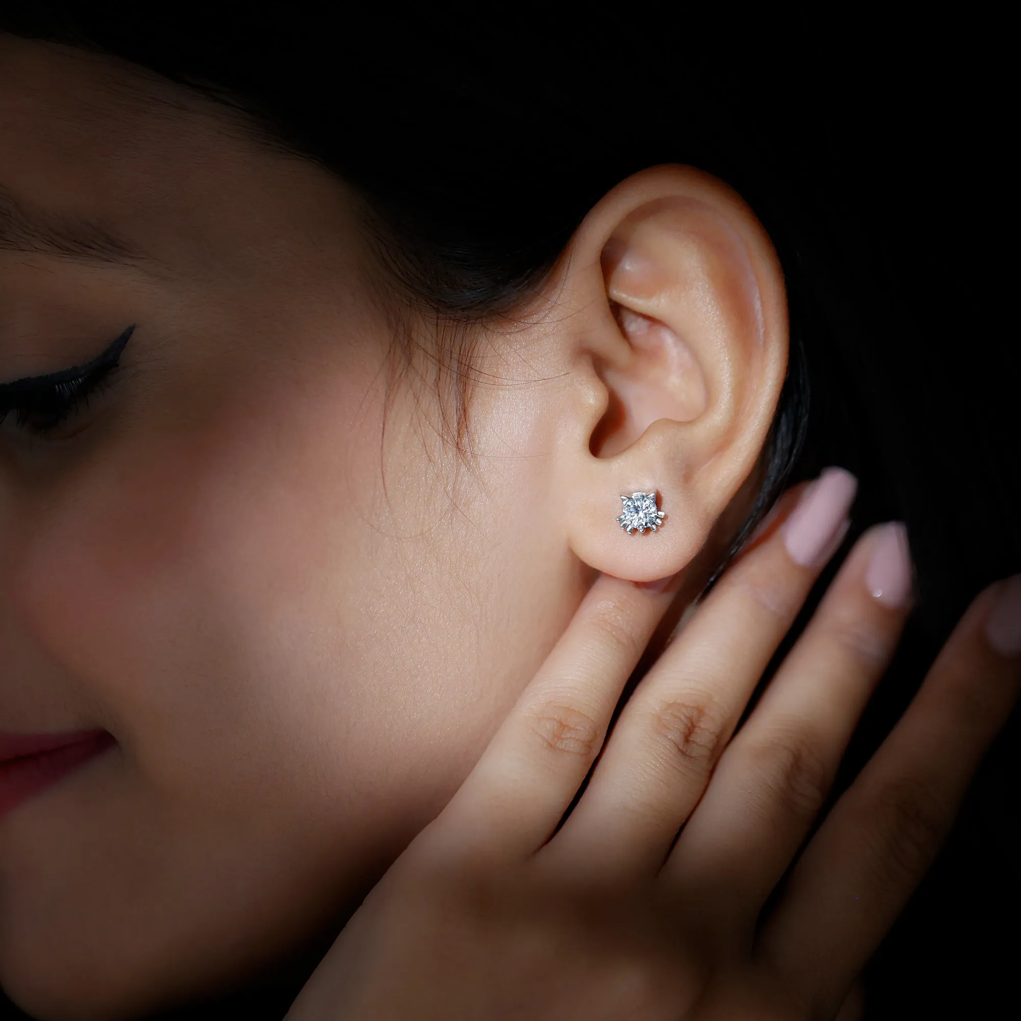 Cute Cat Solitaire Stud Earrings with Lab Grown Diamond