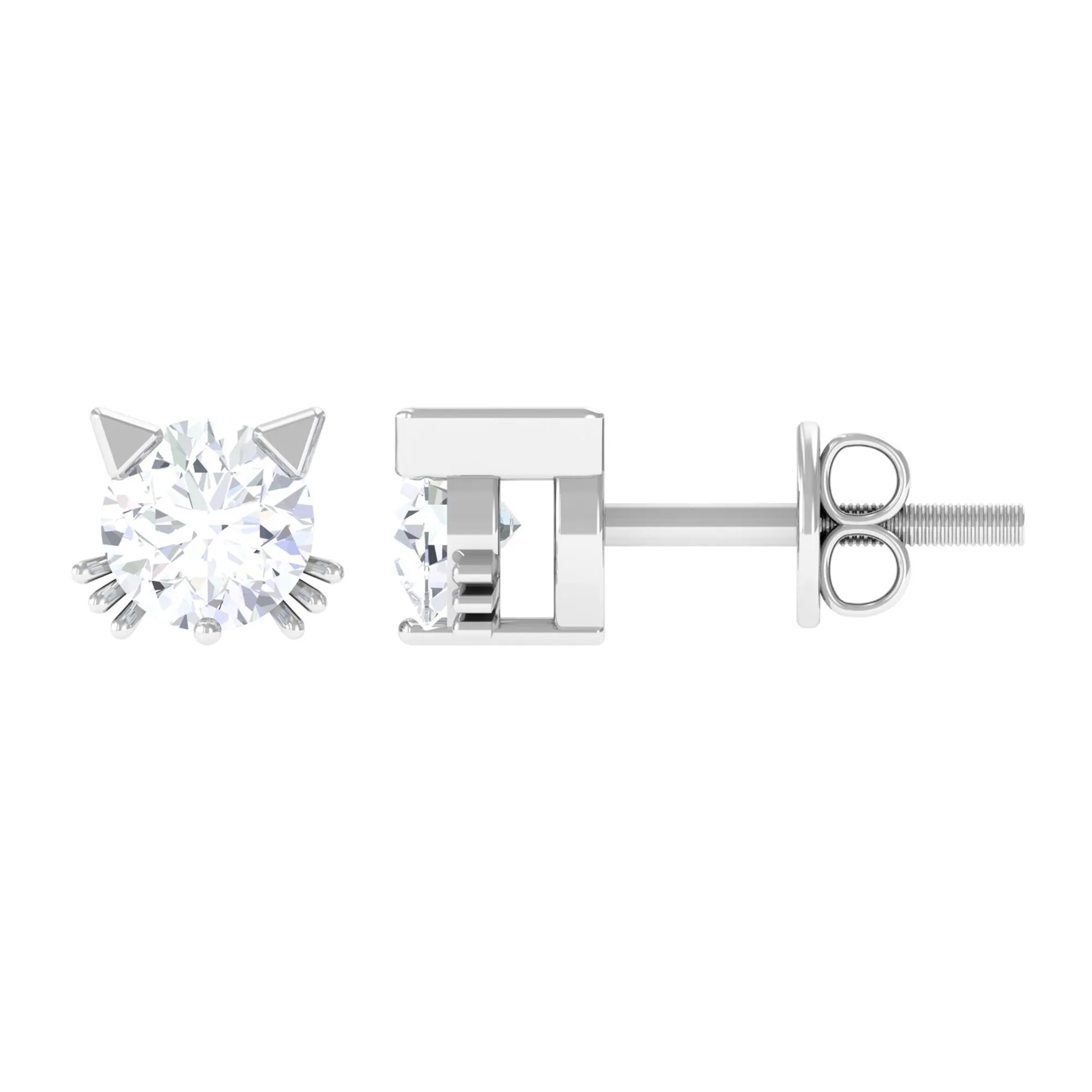 Cute Cat Solitaire Stud Earrings with Lab Grown Diamond