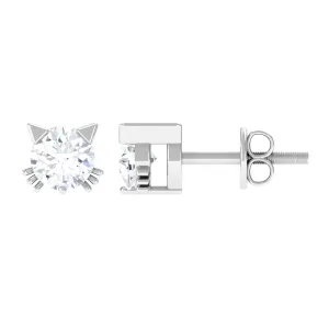 Cute Cat Solitaire Stud Earrings with Lab Grown Diamond