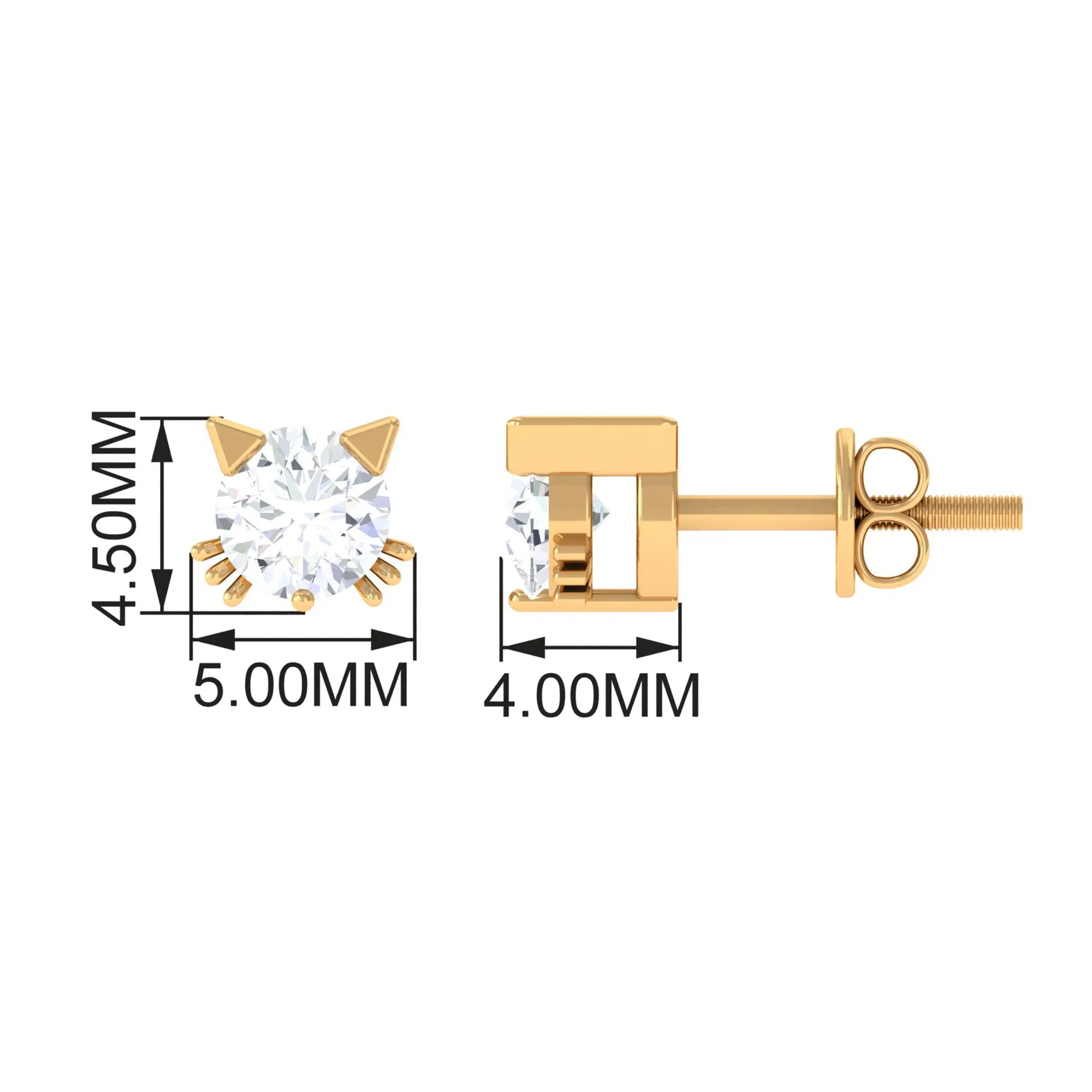 Cute Cat Solitaire Stud Earrings with Lab Grown Diamond