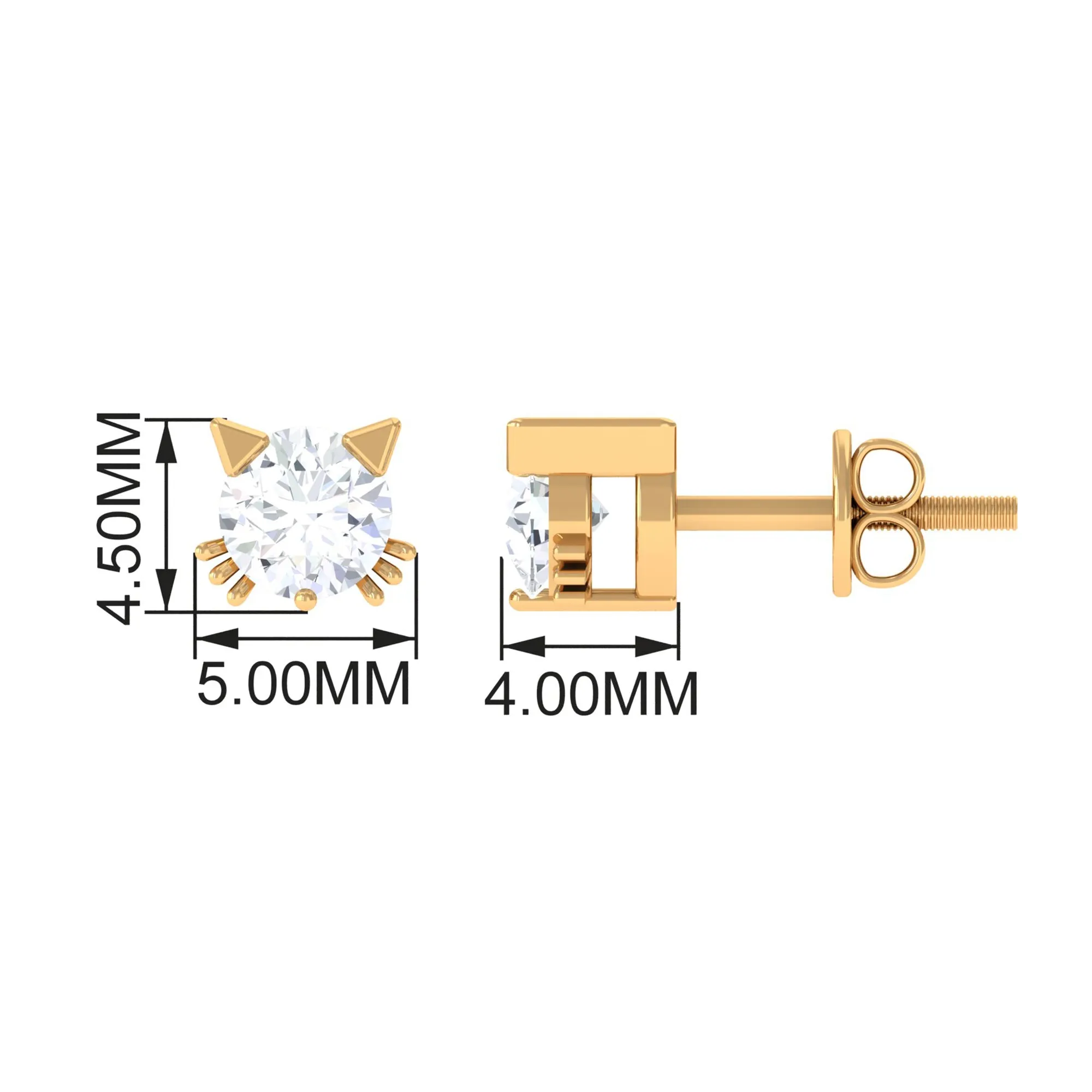 Cute Cat Solitaire Stud Earrings with Lab Grown Diamond