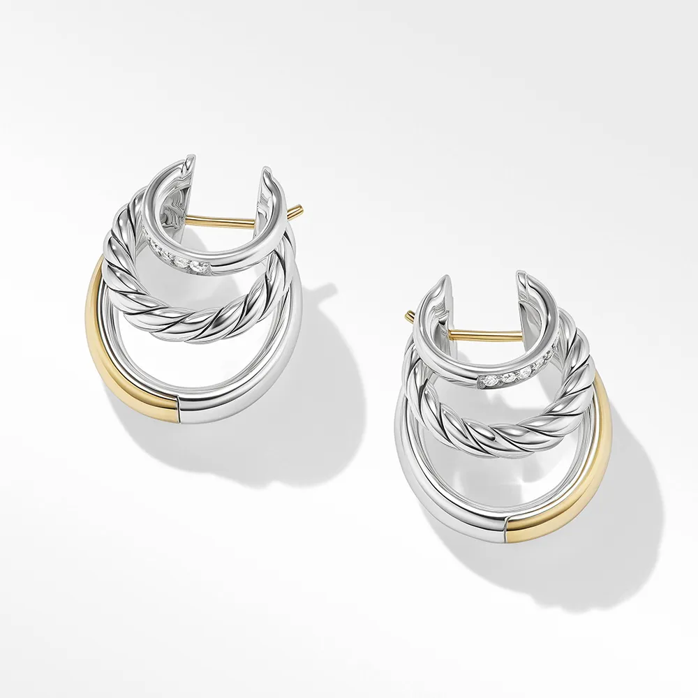 David Yurman DY Mercer™ Multi Hoop Earrings in Sterling Silver with 18ct Yellow Gold and Pavé Diamonds