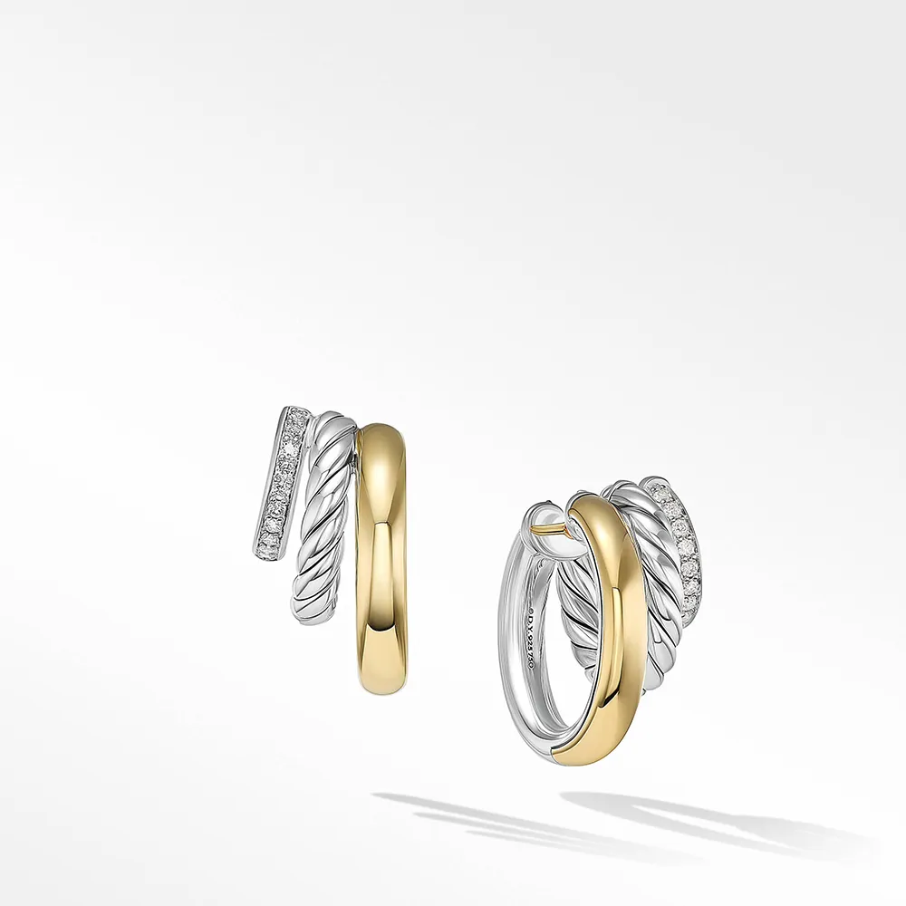 David Yurman DY Mercer™ Multi Hoop Earrings in Sterling Silver with 18ct Yellow Gold and Pavé Diamonds