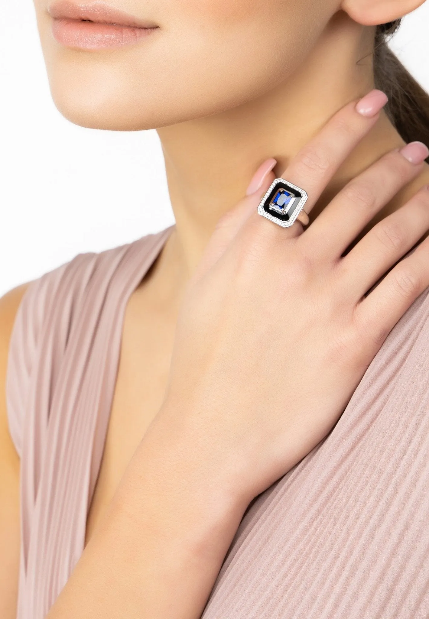 Deco Sapphire & Enamel Ring Silver