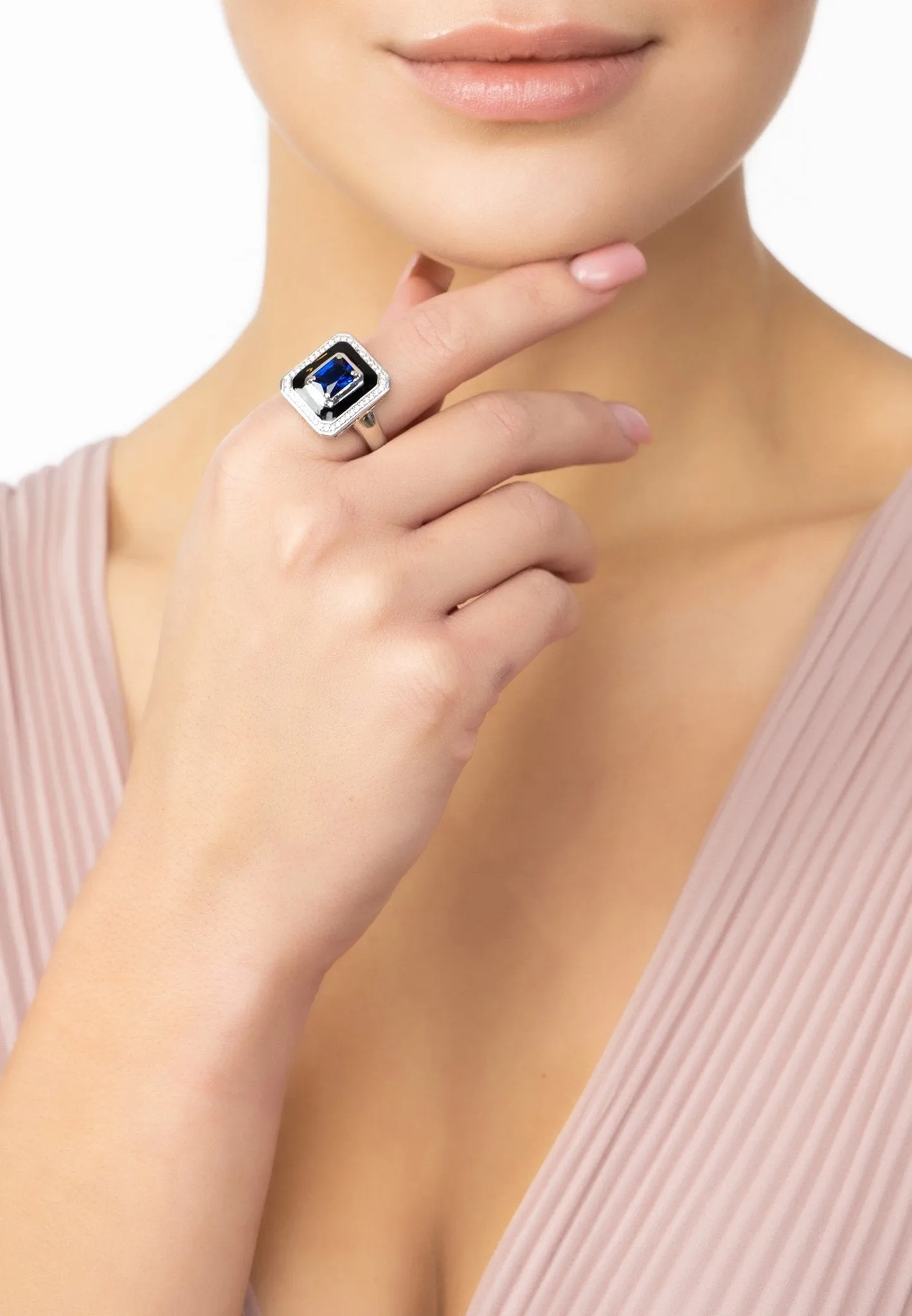 Deco Sapphire & Enamel Ring Silver