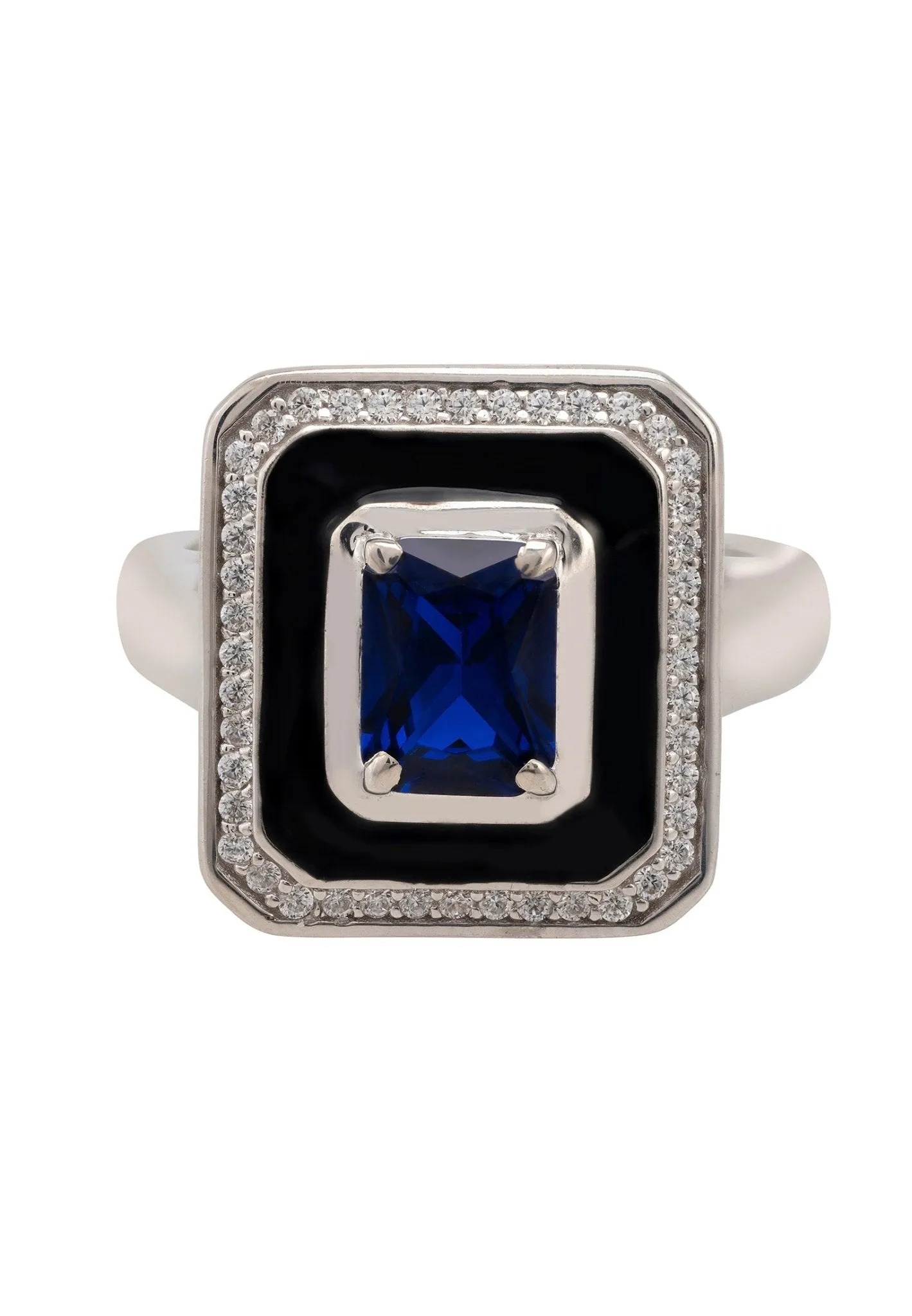 Deco Sapphire & Enamel Ring Silver