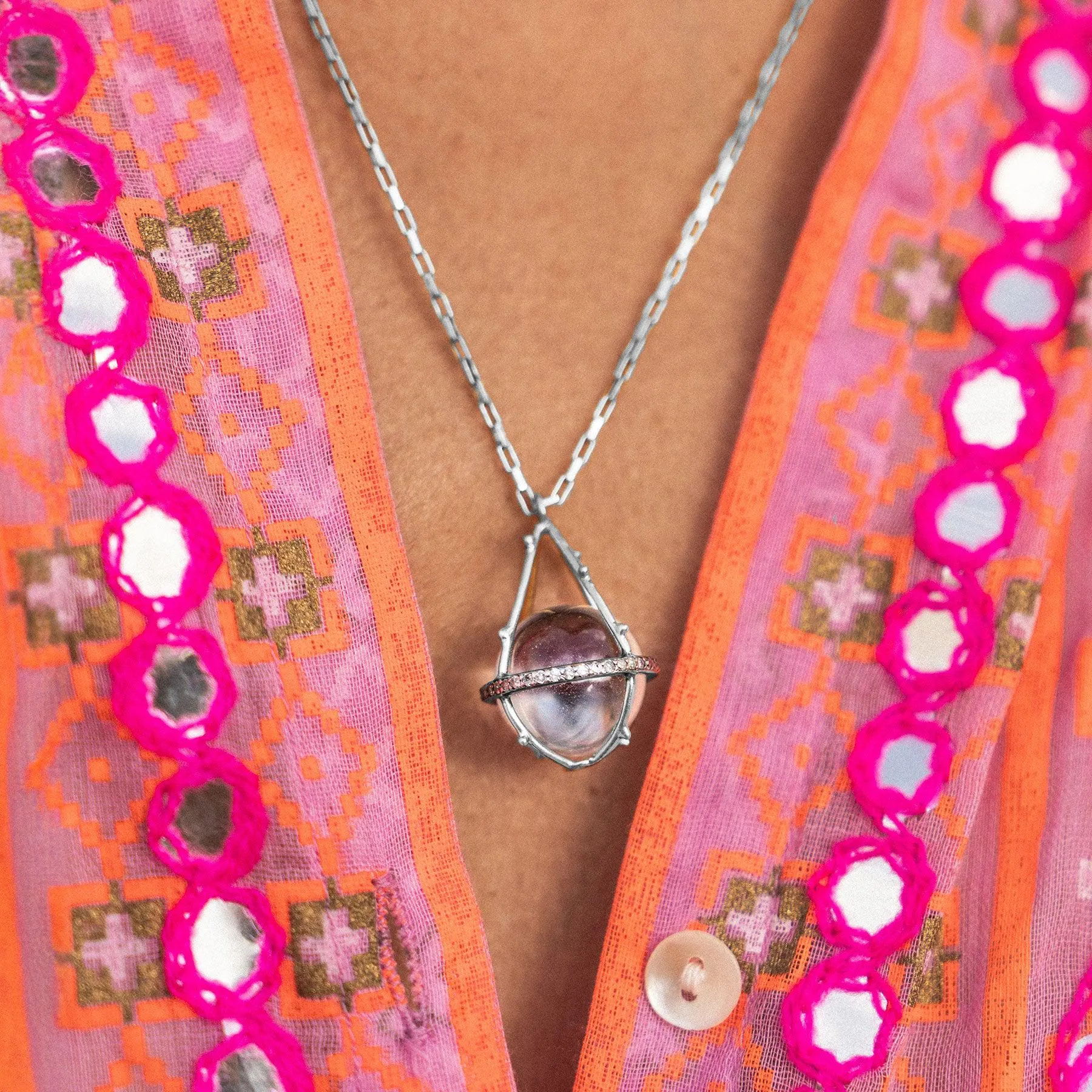 Diamond & Silver Crystal Ball Necklace