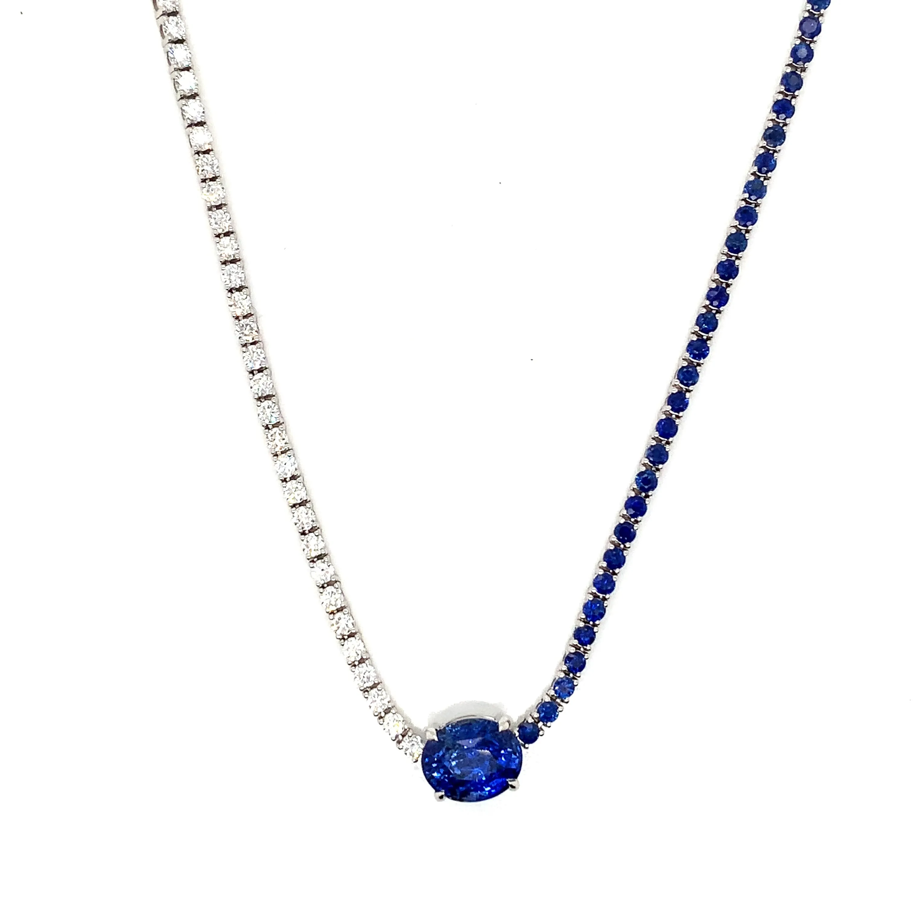 Diamond and Blue Sapphire Tennis Necklace