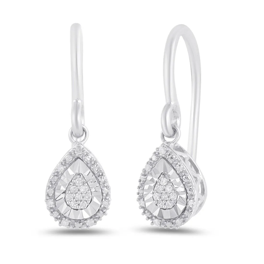 Diamond Set Pear Drop Earrings in Sterling Silver