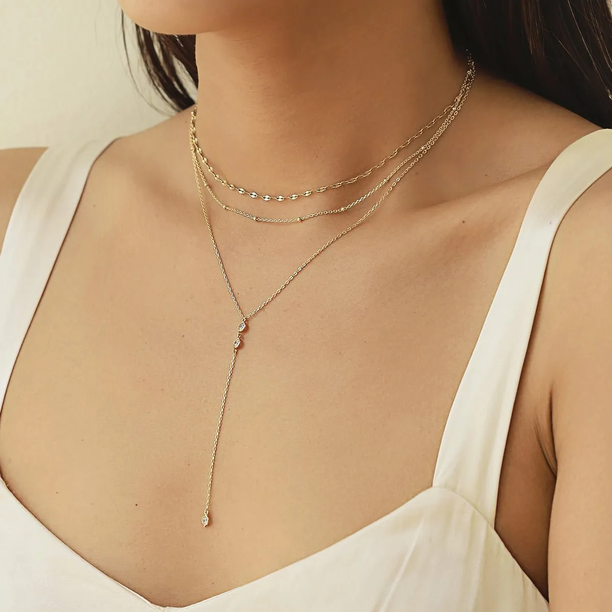 Duet Crystal Lariat Necklace