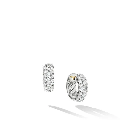 DY Mercer Micro Hoop Earrings in Sterling Silver with Pavé Diamonds