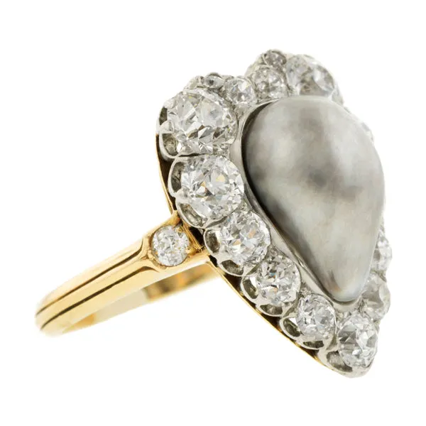 Edwardian Pearl & Diamond Heart Ring