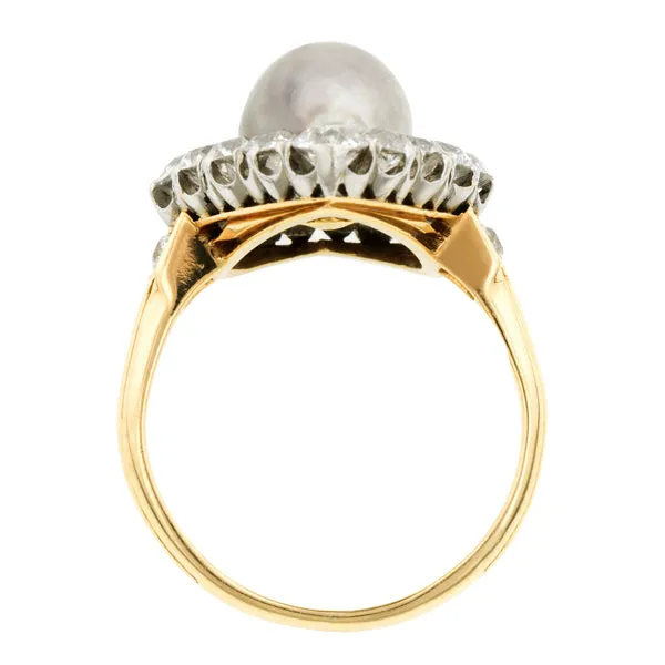 Edwardian Pearl & Diamond Heart Ring