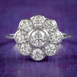 Edwardian Style Diamond Cluster Daisy Ring 1.80ct Diamond