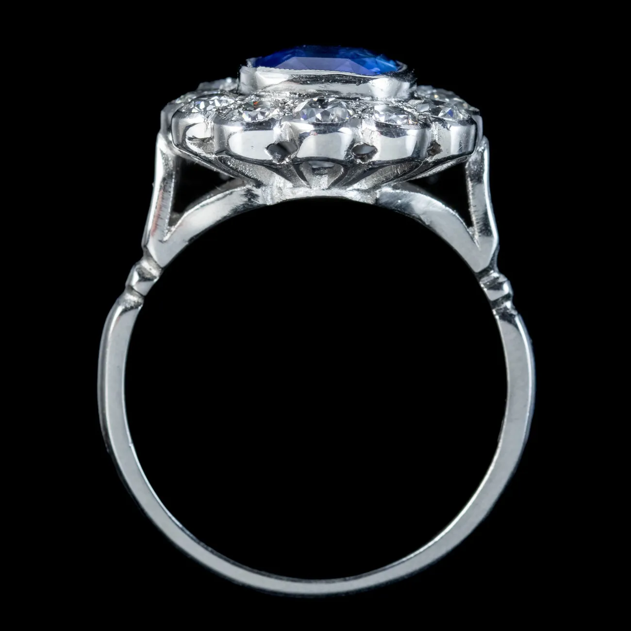 Edwardian Style Sapphire Diamond Cluster Ring 2ct Sapphire