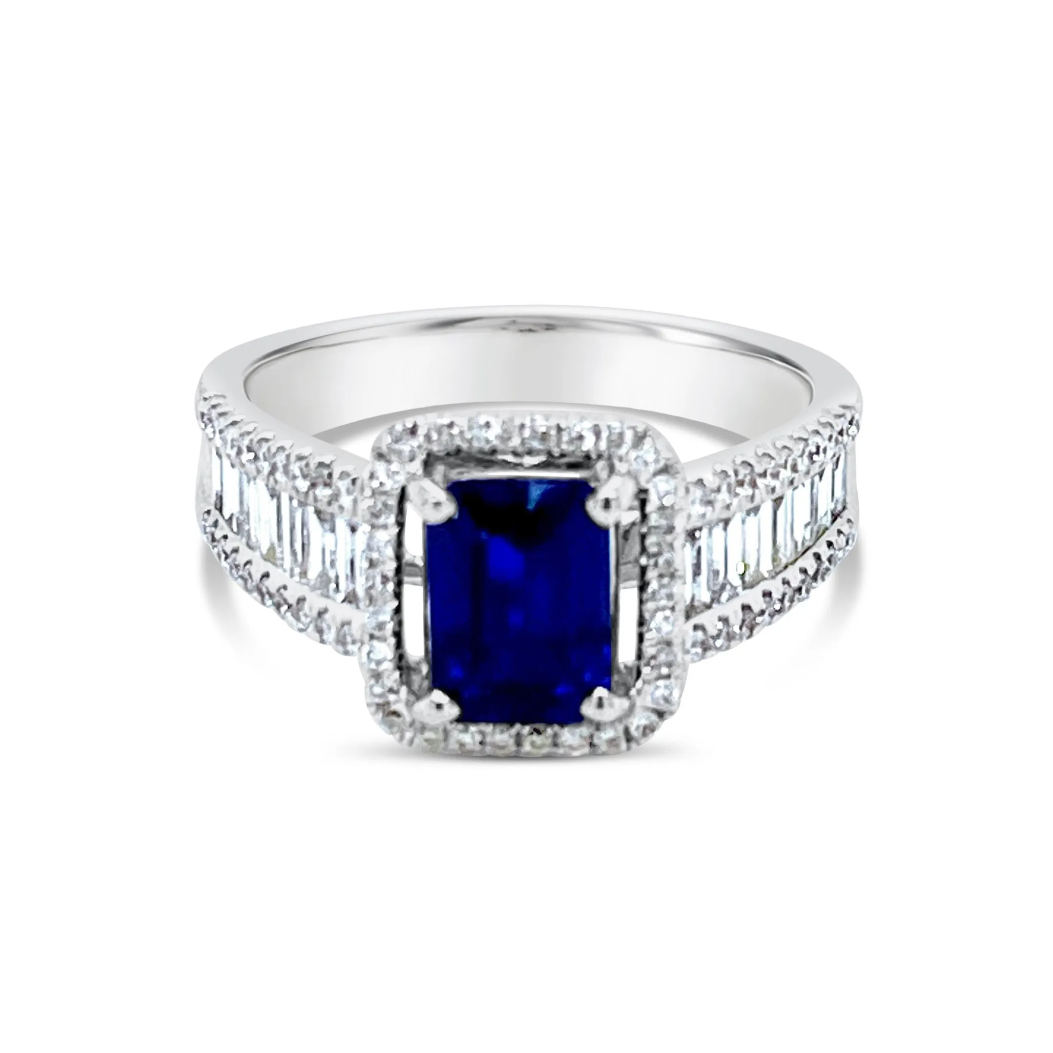 Emerald cut Sapphire & Diamonds "Nina" Ring