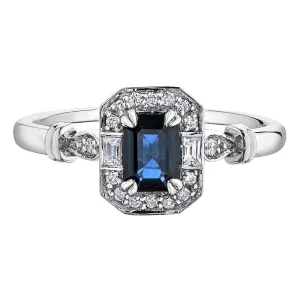 Emerald Cut Sapphire and Diamond Ring