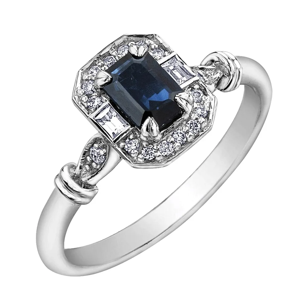 Emerald Cut Sapphire and Diamond Ring