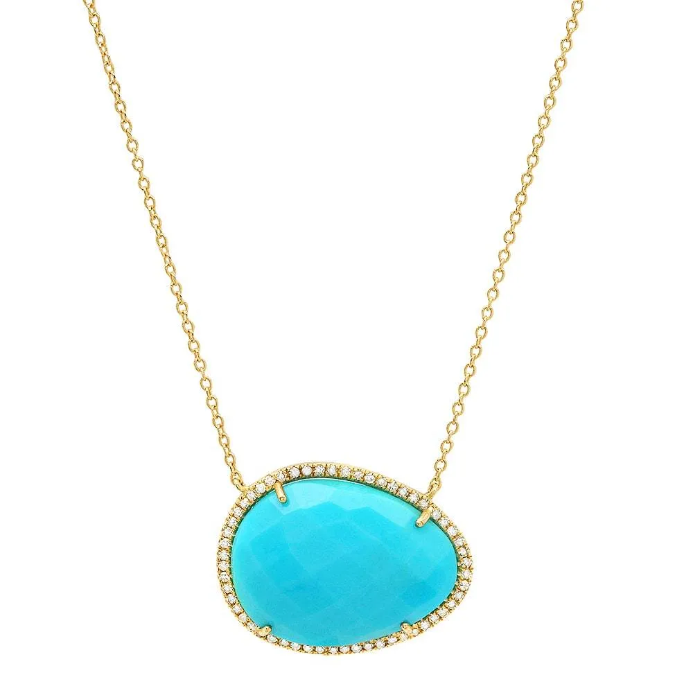 FACETED TURQUOISE & DIAMOND NECKLACE, GOLD