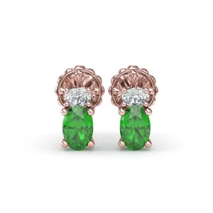 Fana Oval Emerald and Diamond Stud Earrings