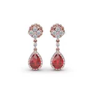 Fana Ruby and Diamond Teardrop Dangle Earrings