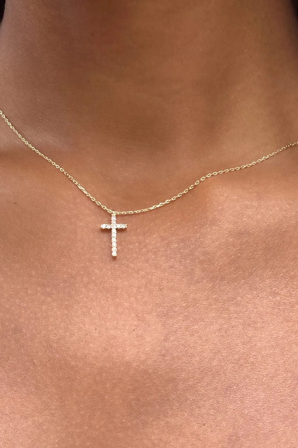 Faux Rhinestone Cross Necklace