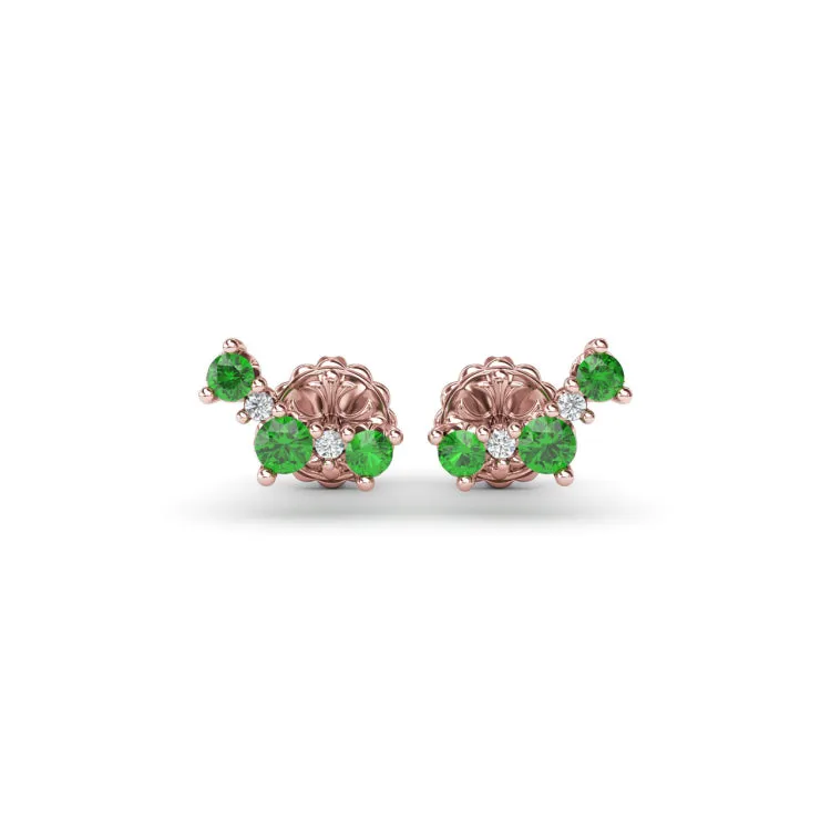 Five Stone Emerald and Diamond Climber Earrings