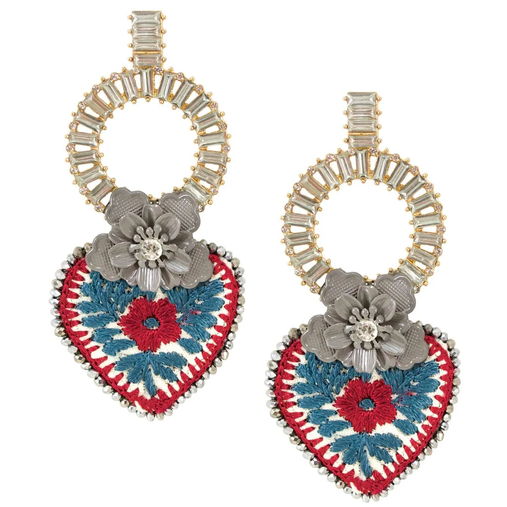 Flower and Embroidered Mexican Earrings