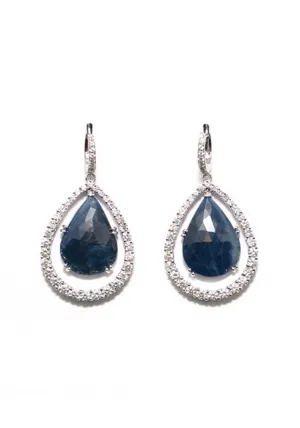 Garavelli 18KWG Pavé Diamond & Blue Sapphire Dangle Earrings